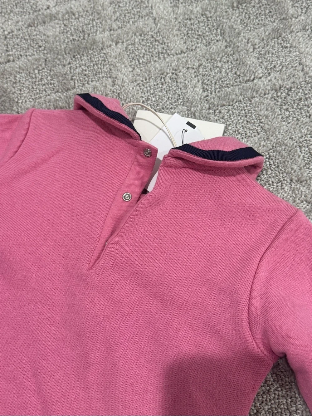 Gucci Pink Bubble Collar Baby One-Piece with Navy Bow